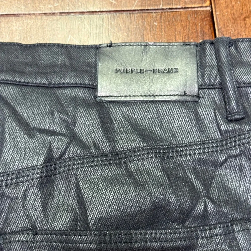 Purple Brand Cargo Pants Mens 34 Black Coated Waxed Slim Fit P002 SS2103JNS